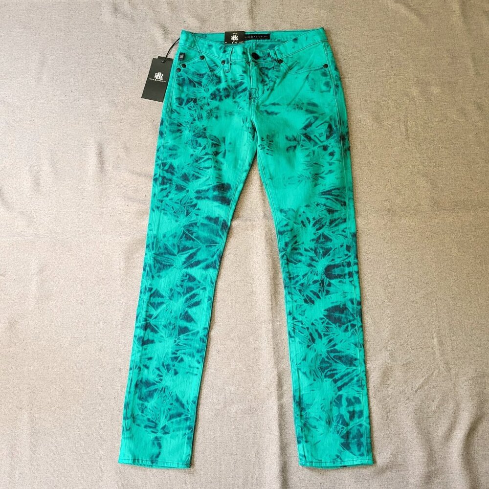 Rock & Republic Berlin Tie Dye Jeans Women's Size 6 Teal (Green Blue) & Black